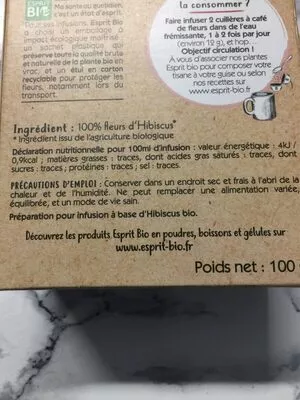 Lista de ingredientes del producto Hibiscus fleur à infuser speciale circulation  