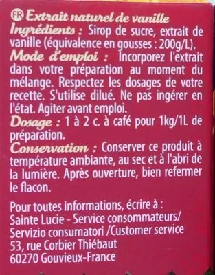 Lista de ingredientes del producto Extrait naturel de Vanille Sainte Lucie 20 ml