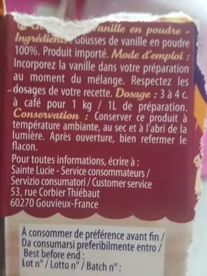 Lista de ingredientes del producto Gousses de vanille en poudre Sainte Lucie 