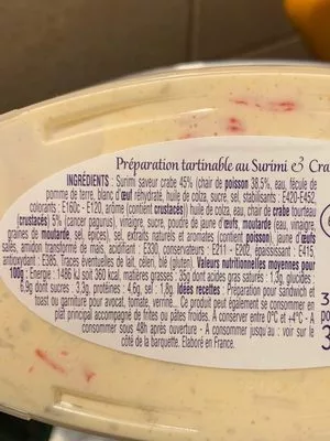 Lista de ingredientes del producto Tartinable de surimi & crabe tourteau Simon 300 g