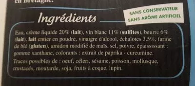 Lista de ingredientes del producto Sauce beurre blanc Tipiak 300 g