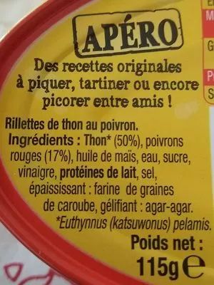 Lista de ingredientes del producto Rillettes de thon poivron Saupiquet 115 g