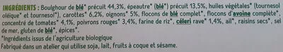 Lista de ingredientes del producto Galettes Boulghour et Épeautre aux petits légumes Cereal bio 200 g (2 x 100 g)