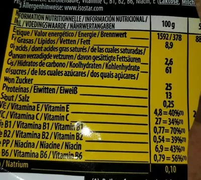 Lista de ingredientes del producto Cereal Max Energy Isostar 