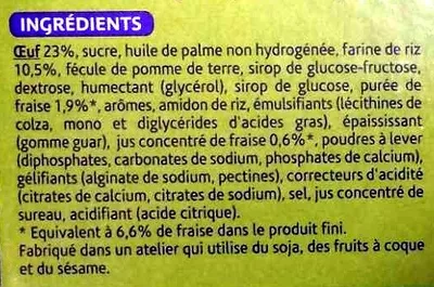 Lista de ingredientes del producto Cake fourré à la fraise Gerblé 210 g