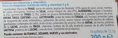 Lista de ingredientes del producto Galletas de chocolate con almendra menos azúcares Gerblé 200 g