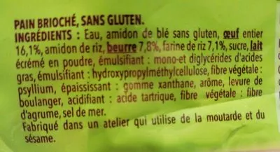 Lista de ingredientes del producto Pain de mie nature sans gluten Gerblé 350 g