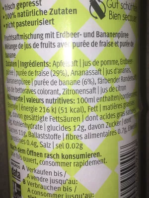 Lista de ingredientes del producto Jus frais avec des fraises Daily 250ml