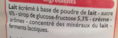 Lista de ingredientes del producto Yaourt à boire aromatisé Goût Fraise Leader Price 750 g