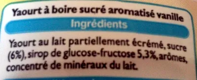 Lista de ingredientes del producto Yaourt à boire aromatisé Goût Vanille Leader Price 750 g