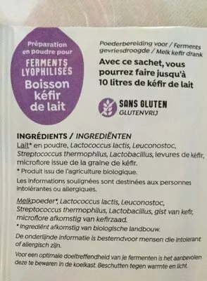 Lista de ingredientes del producto Ferment Pour Kefir De Lait Natali 12 g