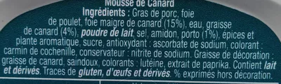 Lista de ingredientes del producto Mousse de Canard Le Mousson, Paul Prédault 200 g