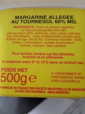 Lista de ingredientes del producto Margarine allégée tournesol  