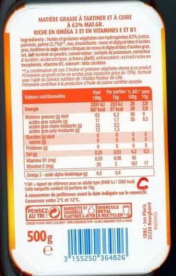 Lista de ingredientes del producto Primevère 63% MG (Tartine et Cuisson) Primevère 