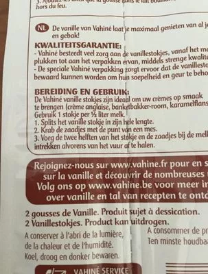 Lista de ingredientes del producto Gousses de vanille souples Vahiné Vahiné 