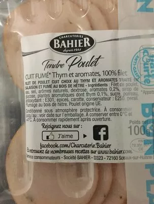 Lista de ingredientes del producto Filet de poulet cuit fumé thym/aromates Bahier Bahier 