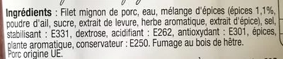 Lista de ingredientes del producto Filet mignon fumé tranché, épices à l'espagnole Bahier 100 g