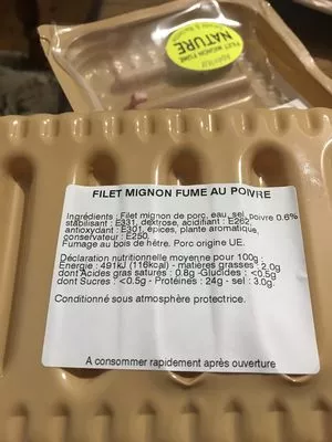 Lista de ingredientes del producto Filet mignon fumé au poivre Auchan 100 g