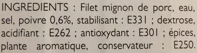 Lista de ingredientes del producto Filet Mignon Fumé au bois de Hêtre Bahier 