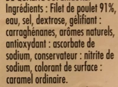 Lista de ingredientes del producto Blanc de Poulet Madrange 10 * 40 g (400 g)