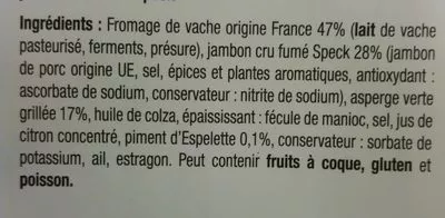 Lista de ingredientes del producto Mini Roulés speck asperge piment Madrange 20 roulés (100 g)