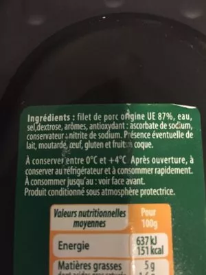 Lista de ingredientes del producto Les côtelettes gourmandes Stoeffler 180g