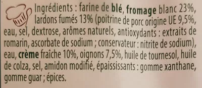 Lista de ingredientes del producto Flammekueche Fromage blanc - Lardons - Oignons Stoeffler 350 g