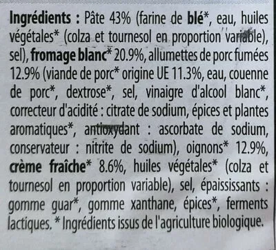 Lista de ingredientes del producto 2 flammekueche Les 3 petits cochons en pays bio 2