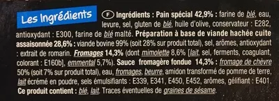 Lista de ingredientes del producto Panini Boeuf saveur 3 Fromages Charal 175 g