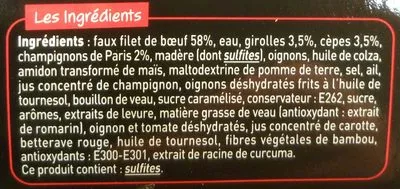 Lista de ingredientes del producto Noix de Faux-Filet Cuisinée Sauce Forestière Charal 180 g