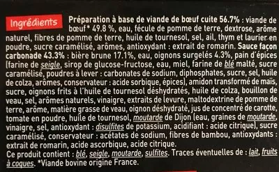 Lista de ingredientes del producto Carbonade de boeuf façon flamande Charal 