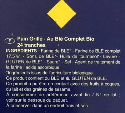 Lista de ingredientes del producto Tartines de pain Pasquier 240g