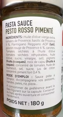 Lista de ingredientes del producto Pesto Rosso Pimenté 180G Marius Bernard 180 g