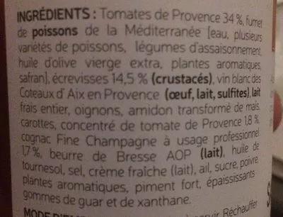 Lista de ingredientes del producto Sauce Armoricaine 190G Marius Bernard 190 g