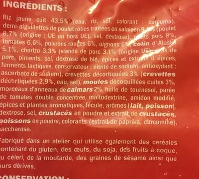 Lista de ingredientes del producto Paëlla Entre nous 1kg