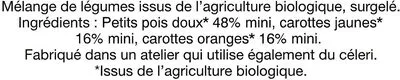 Lista de ingredientes del producto Petits Pois duo de carottes Paysan Breton 500 g