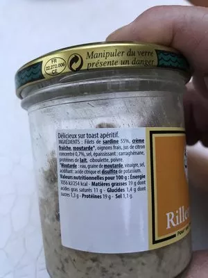 Lista de ingredientes del producto Rillettes de sardine Crustarmor 