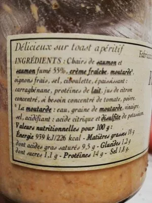 Lista de ingredientes del producto Rillettes de saumon  