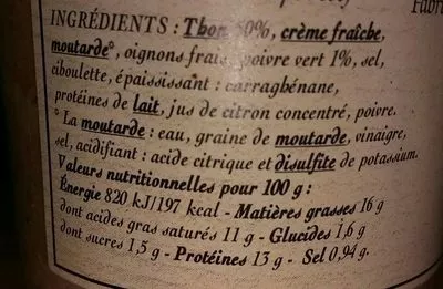 Lista de ingredientes del producto Rillettes de thon  