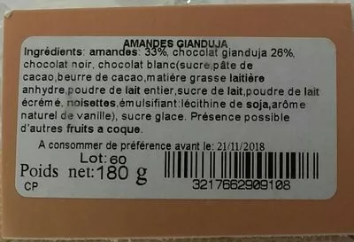 Lista de ingredientes del producto Amandes enrobées  180 g