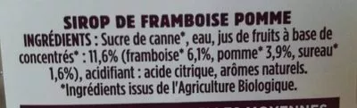 Lista de ingredientes del producto Sirop Fruiss Bio Framboise Pomme Fruiss 70 cl