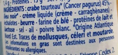 Lista de ingredientes del producto Rillettes de crabe tourteau Guichard Perrachon 100 g