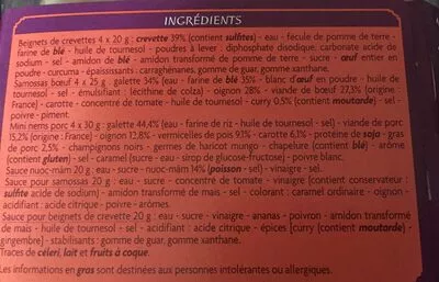 Lista de ingredientes del producto Assortiment asiatique avec sauces Casino Saveurs d'Ailleurs, Casino 360 g