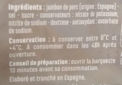 Lista de ingredientes del producto Jambon Serrano 10 mois d'affinage minimum Casino 6 tranches (100 g)