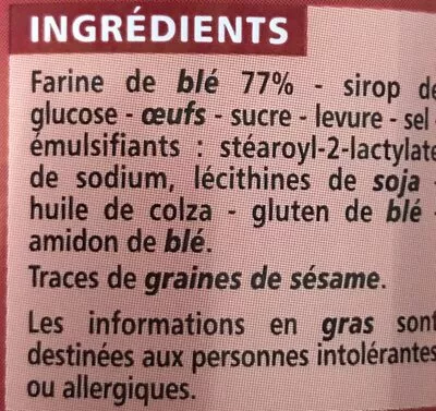 Lista de ingredientes del producto Toasts Briochés Casino 125 g