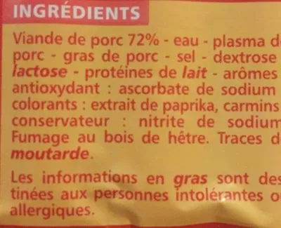 Lista de ingredientes del producto Knacks pur porc Casino 700 g