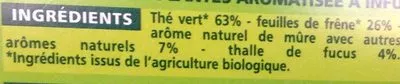 Lista de ingredientes del producto Thé vert aromatisé Mûre - 20 sachets fraîcheur Casino Bio,  Casino 30 g