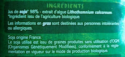 Lista de ingredientes del producto Boisson au soja calcium BIO Casino Bio, Casino 1 l