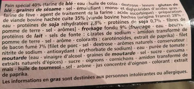 Lista de ingredientes del producto 2 Bacon cheeseburgers Casino 2 x 140 g