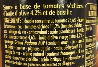 Lista de ingredientes del producto La Sauce Pesto Rosso Casino Délices, Casino 190 g